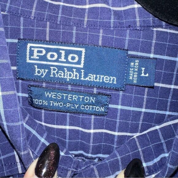 Polo by Ralph Lauren Shirt Westerton Mens Large Blue Plaid Vintage Button Up Off - Picture 2 of 8